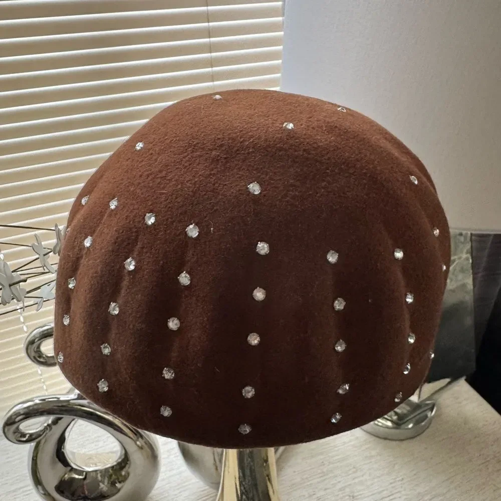 VTG Brown Wool Rhinestone Studded Hat